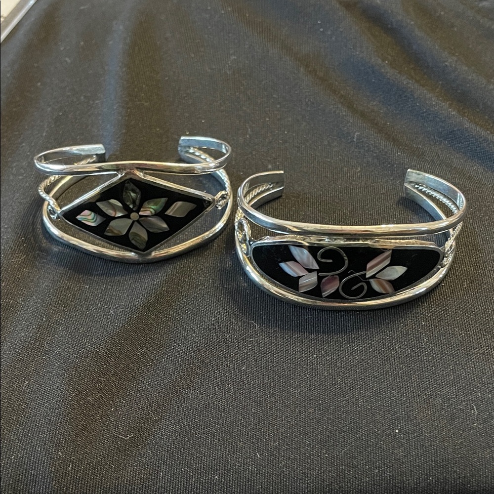 Vintage Mexican Alpaca Silver-Tone Cuff Bracelets